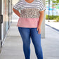 Plus Size Striped Leopard Half Sleeve T-Shirt - Whimsical Appalachian Boutique