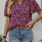 Printed Notched Flutter Sleeve Blouse - Whimsical Appalachian Boutique