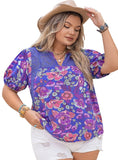 Plus Size Notched Neck Floral Print Blouse - Whimsical Appalachian Boutique