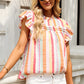 Ruffled Striped Round Neck Cap Sleeve Blouse - Whimsical Appalachian Boutique