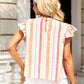 Ruffled Striped Round Neck Cap Sleeve Blouse - Whimsical Appalachian Boutique