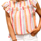 Ruffled Striped Round Neck Cap Sleeve Blouse - Whimsical Appalachian Boutique