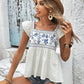 Embroidered Square Neck Cap Sleeve Blouse - Whimsical Appalachian Boutique