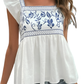 Embroidered Square Neck Cap Sleeve Blouse - Whimsical Appalachian Boutique