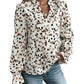 Printed Notched Flounce Sleeve Mock Neck Blouse