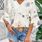 Ruffle Sleeve Printed V-Neck Blouse - Whimsical Appalachian Boutique