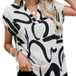 Wear-To-Work Printed Notched Short Sleeve Blouse - Whimsical Appalachian Boutique