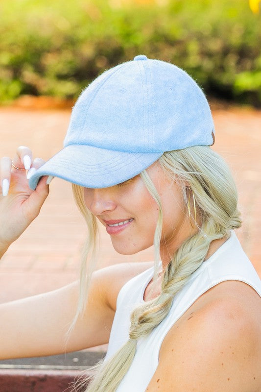 Soft blue terry cap for casual wear
