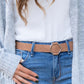 Modern camel vegan leather belt with adjustable design
