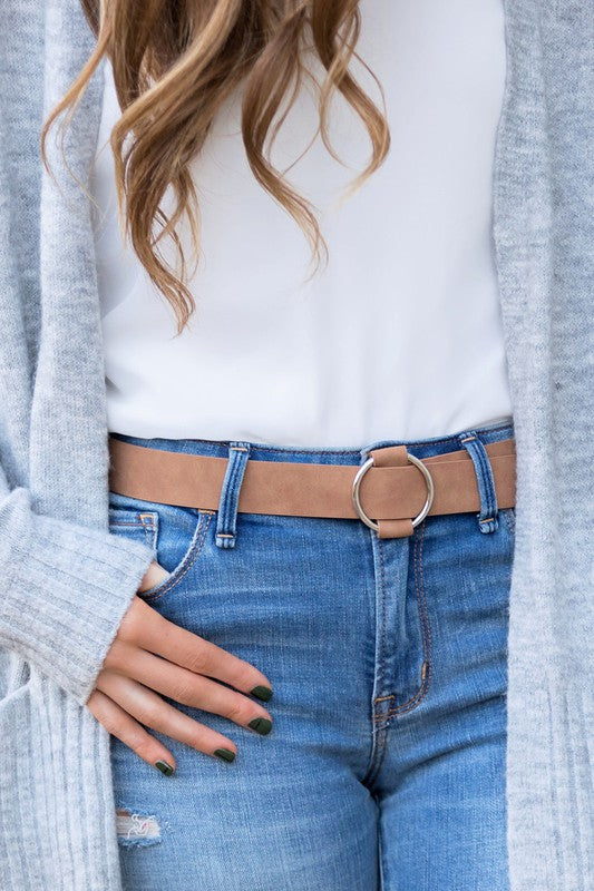 Modern camel vegan leather belt with adjustable design
