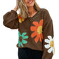 Soft knit sweater in brown with retro flower pattern, ideal for fall | boho aesthetic
