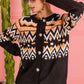 boho style women’s cardigan with vibrant ethnic pattern
