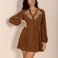 Boho-chic suede mini dress with intricate embroidery in caramel
