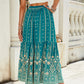 Green boho maxi skirt with an elegant and versatile design.