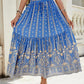 Blue boho maxi skirt featuring a detailed bohemian-inspired print.