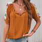 Boho Tie-Front Embroidered Sleeve Peasant Top - Appalachian Fashion - Bohemian Aesthetic