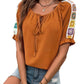 Boho Tie-Front Embroidered Sleeve Peasant Top - Appalachian Fashion - Bohemian Aesthetic