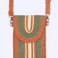 Bold striped phone bag in earthy tones with a crossbody design.
