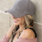 Gray boucle sherpa knit ball cap with structured brim
