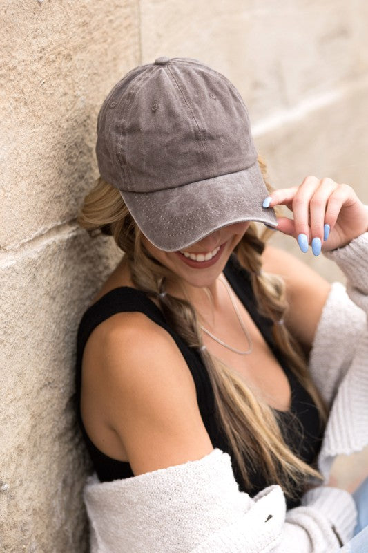 Casual brown washed cotton cap for everyday wear
