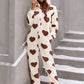 Brown heart-print cozy jumpsuit for lounging in winter
