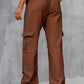 Brown high-waist pants with pockets for a stylish and practical design.
