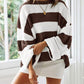 Cozy brown striped sweater with wide white stripes for a classic look.
