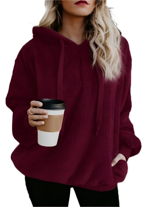 Burgundy quarter zip hoodie perfect for fall and winter
