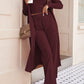 Elegant burgundy pant suit set with a sleeveless top and matching wide-leg pants
