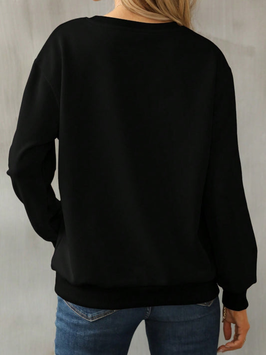 back view of cozy black butterfly floral sweatshirt
