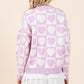 Women’s button down cardigan in lilac with heart details
