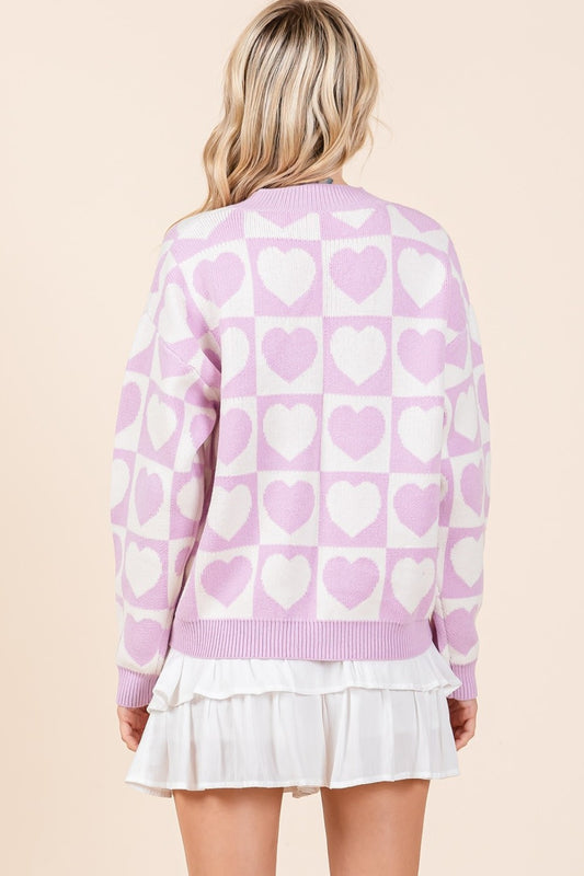 Women’s button down cardigan in lilac with heart details
