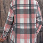 Women's soft pink plaid shacket for casual wear.
