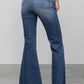 Back view of the button-down wide flare jeans by Insane Gene, showing the high-waist design and flared hem.