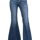 Front view of the button-down wide flare jeans by Insane Gene, featuring a button-down fly and flared legs.