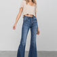 Distressed button-down wide flare jeans by Insane Gene, featuring subtle distressing and flared hem.