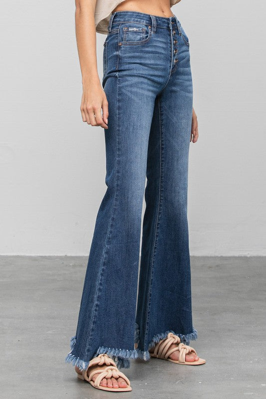 High-waist button-down wide flare jeans by Insane Gene, perfect for a flattering silhouette and trendy look.