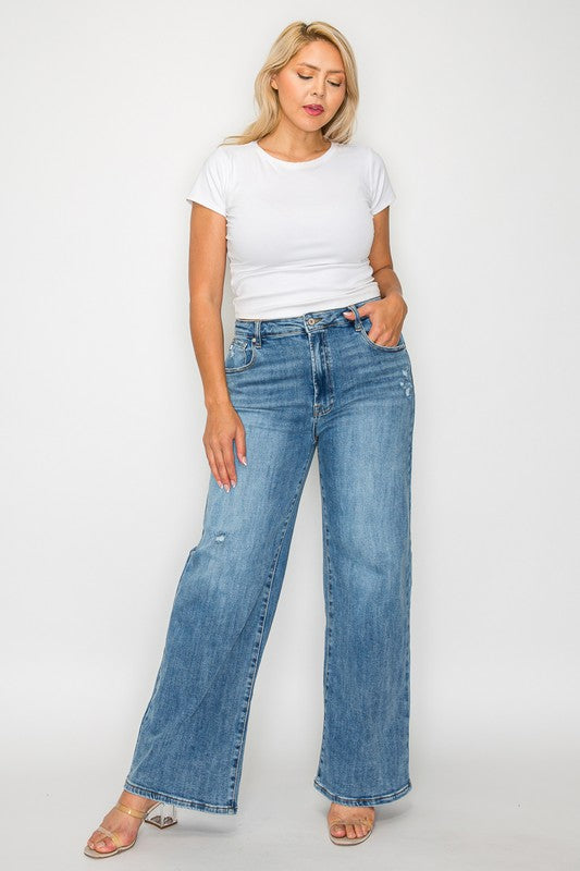 Bytos | High Rise Wide Leg Jeans with Pockets | Plus Size