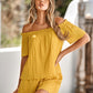 Yellow off-shoulder outfit perfect for casual outings.