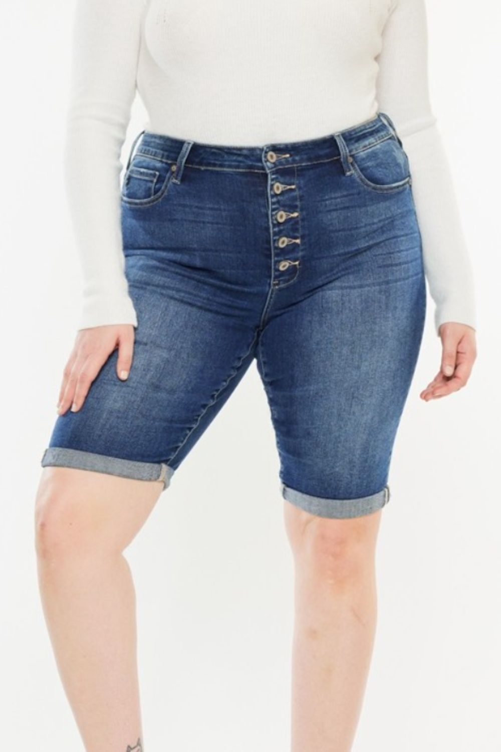 Shop Kancan Denim Shorts with cat's whiskers detail, a stylish button fly, and a versatile fit. Perfect for summer days and nights out