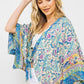 Lightweight turquoise kimono with floral design.
