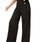 High Waist Button Detail Relaxed Fit Black Pants
