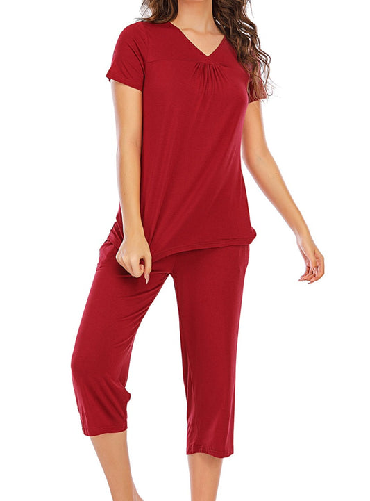 Cozy yet chic V-Neck Lounge Set perfect for relaxing at home or casual outings. Supreme comfort meets effortless style.