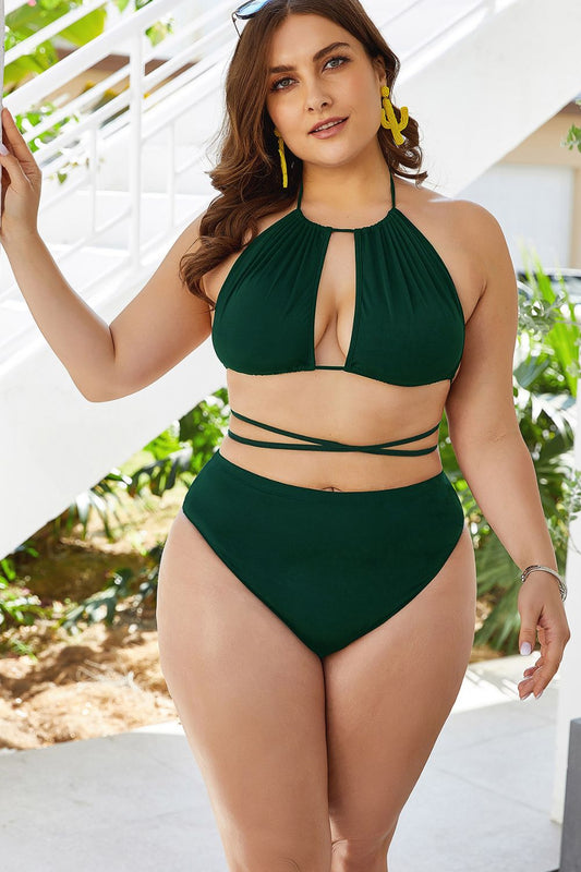 Plus Size Cutout Bikini Set - perfect fit, backless charm, and high-waisted elegance for the ultimate beach look