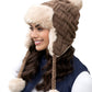 Cable weave pom trapper hat with faux fur accents
