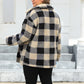 Back view of camel checkered jacket for plus-size women.
