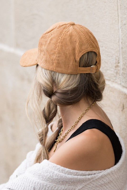 Camel corduroy ball cap for everyday style
