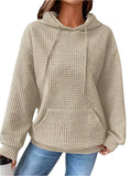 cozy camel waffle knit hoodie with kangaroo pocket
