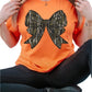 Front view of vibrant orange camo bow graphic tee with short sleeves.
