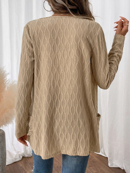 Open Front Cable Knit Cardigan With Pockets